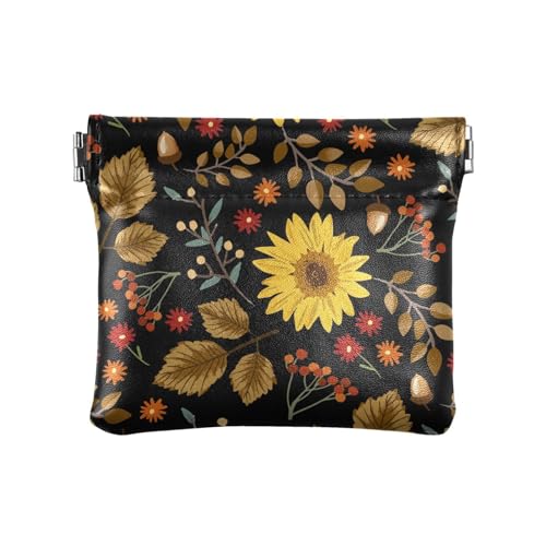 ZRWLUCKY Sonnenblumen Blume Andflowers Damen Kleine Leder Münzbörse Geldbörse Niedlicher Verschluss Geldbörse Kartenhalter für Frauen Mädchen, Sonnenblumen, Blumen und Blumen, 4.33"(L) x 3.74"(W) x von ZRWLUCKY