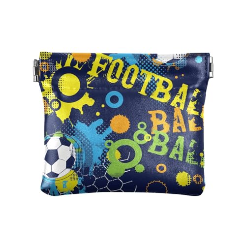 ZRWLUCKY Sportliche bunte Fußball-Münzgeldbörse für Damen, PU-Leder, ausgefallene Mini-Make-up-Tasche für Mädchen, Frauen, Sportlicher bunter Fußball, 4.33"(L) x 3.74"(W) x 0.39"(H), Aufdruck von ZRWLUCKY