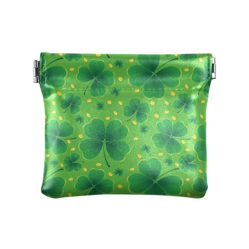 ZRWLUCKY St. Patrick's Day Kleeblatt Lucky Green Damen Leder Münzgeldbörse Fancy Change Wallet für Frauen Jungen Mädchen, St. Patrick's Day Clover Lucky Green, 4.33"(L) x 3.74"(W) x 0.39"(H), Aufdruck von ZRWLUCKY