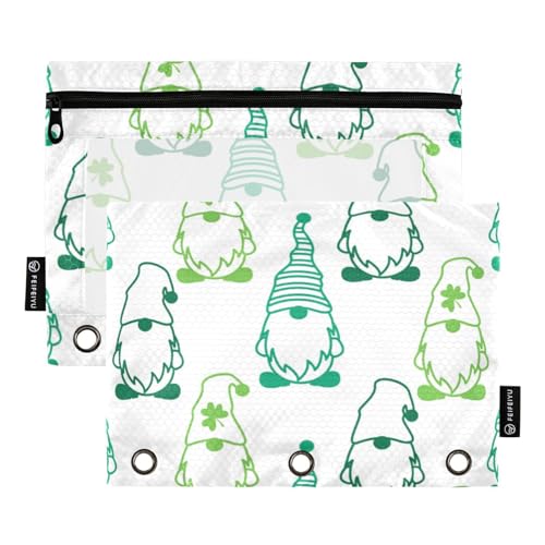 ZRWLUCKY St. Patricks Day Good Luck Gnome Outline White 3 Ring Binders Pencil Case 2 pcs File Folders for Office Examination Zipper Stationery Bag von ZRWLUCKY