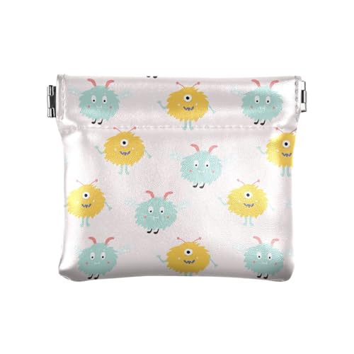 ZRWLUCKY Süße Monsters Geldbörse aus PU-Leder in Blau und Gelb, kleine Münzgeldbörse, tragbare Make-up-Tasche, Wechselgeldbörse für Damen, Jungen, Mädchen, Mehrfarbig, 4.33"(L) x 3.74"(W) x 0.39"(H), von ZRWLUCKY
