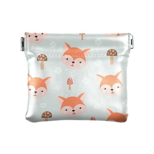 ZRWLUCKY Süßer Fuchs und Pilz Blaugrün Damen Leder Münzgeldbörsen Beutel Wasserdichte Make-up-Tasche Wechselgeldbörse für Mädchen Frauen Damen, Mehrfarbig, 4.33"(L) x 3.74"(W) x 0.39"(H), Aufdruck von ZRWLUCKY