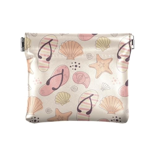 ZRWLUCKY Summer Conch Beige PU Leder Kleine Münzbörse Tragbare Kosmetiktasche für Mädchen Frauen Damen, Mehrfarbig, 4.33"(L) x 3.74"(W) x 0.39"(H), Aufdruck von ZRWLUCKY