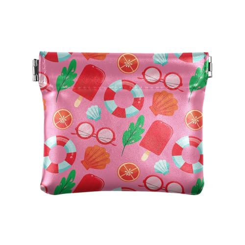 ZRWLUCKY Summer Patttern Damen Geldbörse aus PU-Leder, ausgefallene Mini-Münzgeldbörse für Frauen und Mädchen, Rot, Mehrfarbig, 4.33"(L) x 3.74"(W) x 0.39"(H), Aufdruck von ZRWLUCKY