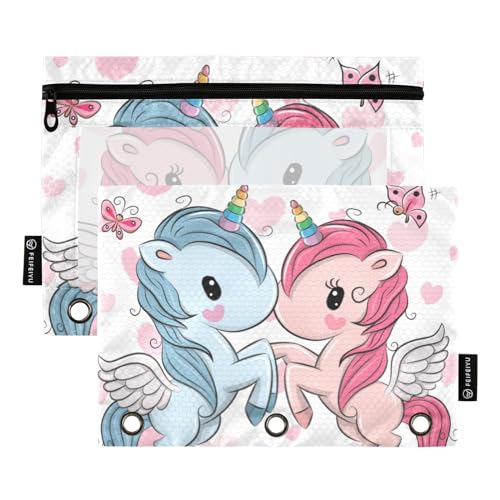 ZRWLUCKY Unicorn Lover Happy Valentine's Day 3 Ring Binders Pencil Case 2 pcs File Folders for Office Examination Zipper Stationery Bag von ZRWLUCKY