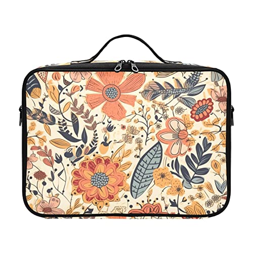 ZRWLUCKY Vintage Gelb Orange Floral Reise Make-up Kosmetiktasche Toilettenartikel Reise Kit Make-up Tasche Geldbörse Tragbare Make-up-Tasche öffnet Bolsa Para Kosmetik für Frauen Mädchen Teenager von ZRWLUCKY