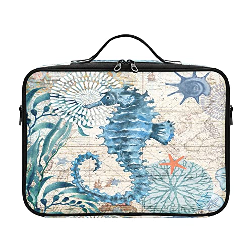 ZRWLUCKY Vintage Sea Horse Seestern Kosmetiktaschen für Frauen Große Reise Kulturbeutel Make-up Tasche Geldbörse Reise Make-up Tasche Bulto Para Maquillaje Viajar für Damen Herren Frau Mutter Kinder von ZRWLUCKY