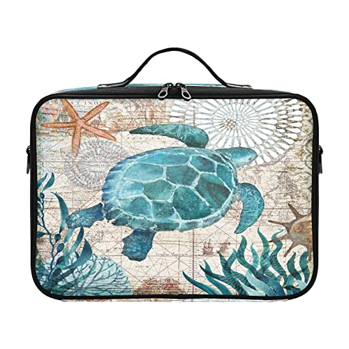 ZRWLUCKY Vintage Sea Turtle Seestern Kosmetiktasche für Reisen Kulturartikel Reisetasche Große Make-up-Tasche Tragbare Reise Make-up Bolsitas Para Cosmeticos für Damen Herren Frau Mutter Kinder von ZRWLUCKY