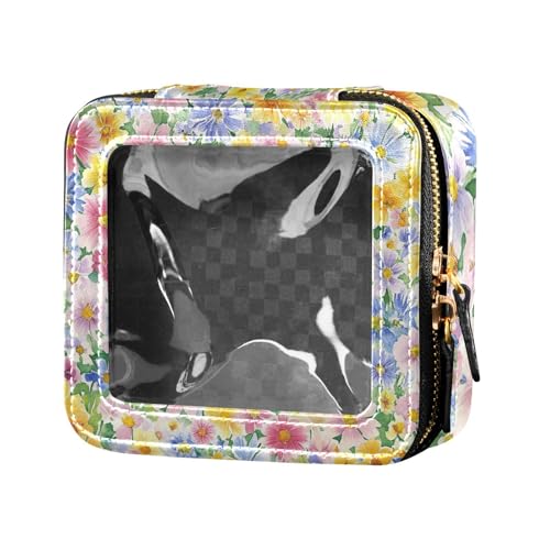 ZRWLUCKY Wales Kosmetiktasche mit Wildblumen, transparent, Kulturbeutel, Leder, Organizer für Reisen, Wales-Lauch-Schönheit, Wildblumen von ZRWLUCKY