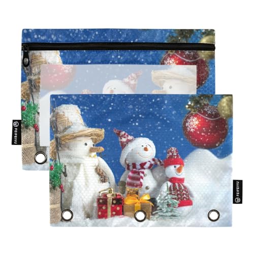 ZRWLUCKY Weihnachten Schneemann wartet auf Santa Blau 3 Ring Binders Federmäppchen 2 stücke Datei Ordner für Büro Prüfung Reißverschluss Schreibwaren Tasche von ZRWLUCKY