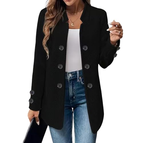 Blazer Damen Elegant Lang Damenblazer Stehkragen mit Knöpfen Übergangsjacke Damen Leicht Herbstjacke Slim Blazermantel Lang Business Mantel Übergang mit Taschen Jacke Langarm Casual Damenjacken von ZRYAZQ
