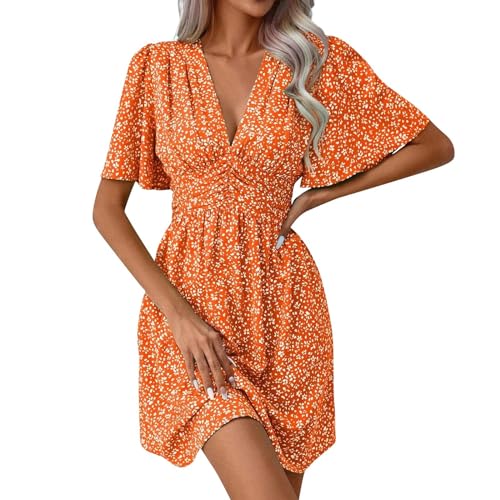 Blumenkleid Damen Elegant Boho Kurz Sommerkleid Damen Leicht A Linie Geblümt Kleider Sommer Kurzarm V Ausschnitt Sommerkleider Leicht Und Luftig Mini Kleid Frauen Tailliert Schwingen Blumen Blumenkleid Damen Elegant Boho Kurz Sommerkleid Damen Leicht A Linie Geblümt Kleider Sommer Kurzarm V Ausschnitt Sommerkleider Leicht Und Luftig Mini Kleid Frauen Tailliert Schwingen Blumen von ZRYAZQ