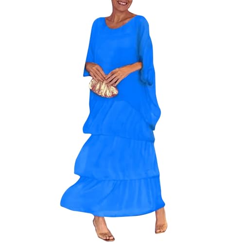 Chiffonkleid Damen Festlich Lang Sommerkleid Damen Elegant Für Hochzeit Stufenkleid Sommer 3/4 Ärmel Maxi Kleid Hochzeitsgast Chiffon A Linie Sommerkleider Leicht Und Luftig Maxikleid Festliche von ZRYAZQ