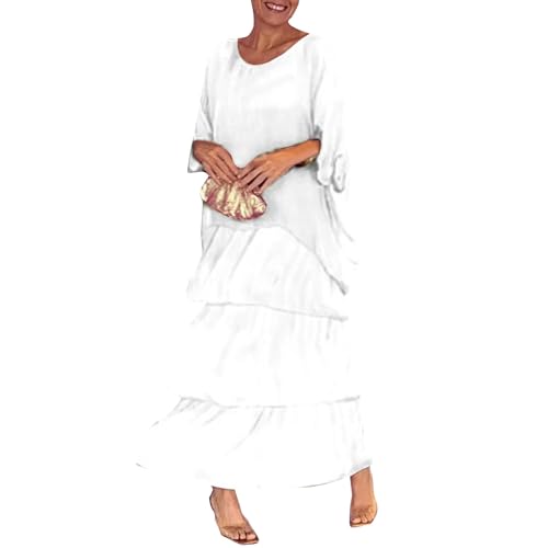 Chiffonkleid Damen Festlich Lang Sommerkleid Damen Elegant Für Hochzeit Stufenkleid Sommer 3/4 Ärmel Maxi Kleid Hochzeitsgast Chiffon A Linie Sommerkleider Leicht Und Luftig Maxikleid Festliche von ZRYAZQ