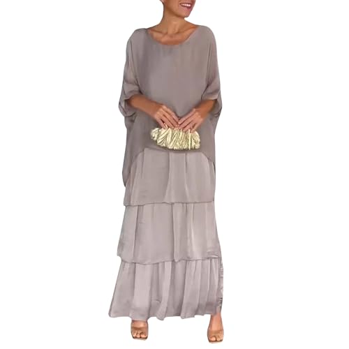 Chiffonkleid Damen Festlich Lang Sommerkleid Damen Elegant Für Hochzeit Stufenkleid Sommer 3/4 Ärmel Maxi Kleid Hochzeitsgast Chiffon A Linie Sommerkleider Leicht Und Luftig Maxikleid Festliche von ZRYAZQ