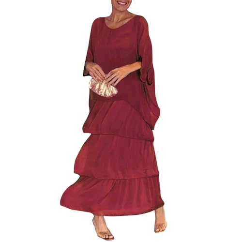 Chiffonkleid Damen Festlich Lang Sommerkleid Damen Elegant Für Hochzeit Stufenkleid Sommer 3/4 Ärmel Maxi Kleid Hochzeitsgast Chiffon A Linie Sommerkleider Leicht Und Luftig Maxikleid Festliche von ZRYAZQ
