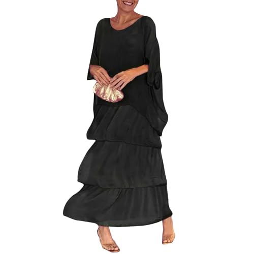 Chiffonkleid Damen Festlich Lang Sommerkleid Damen Elegant Für Hochzeit Stufenkleid Sommer 3/4 Ärmel Maxi Kleid Hochzeitsgast Chiffon A Linie Sommerkleider Leicht Und Luftig Maxikleid Festliche von ZRYAZQ