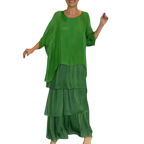 Chiffonkleid Damen Festlich Lang Sommerkleid Damen Elegant Für Hochzeit Stufenkleid Sommer 3/4 Ärmel Maxi Kleid Hochzeitsgast Chiffon A Linie Sommerkleider Leicht Und Luftig Maxikleid Festliche von ZRYAZQ