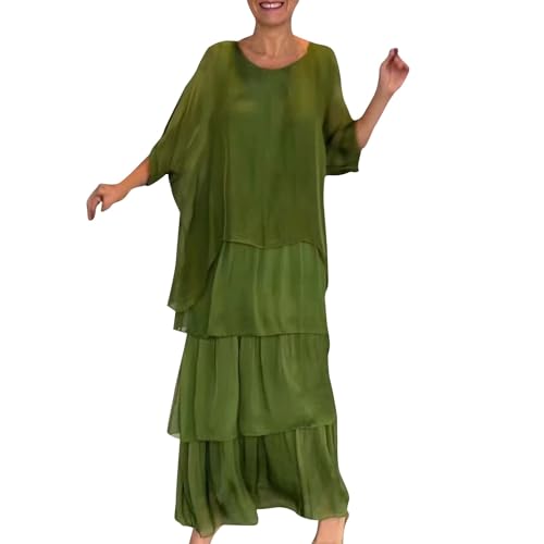 Chiffonkleid Damen Festlich Lang Sommerkleid Damen Elegant Für Hochzeit Stufenkleid Sommer 3/4 Ärmel Maxi Kleid Hochzeitsgast Chiffon A Linie Sommerkleider Leicht Und Luftig Maxikleid Festliche von ZRYAZQ