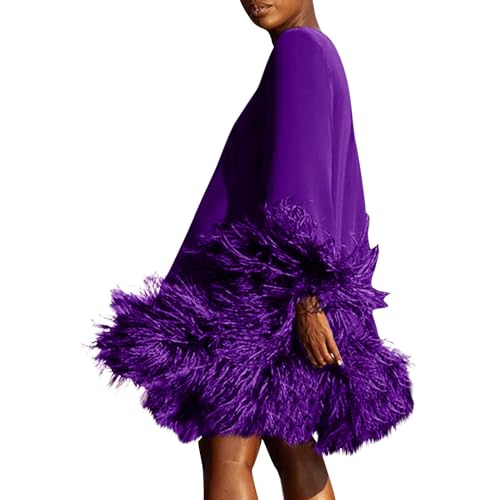 Cocktailkleid Damen Kurz Elegant Langarm Pulloverkleid Damen Vintage Kunstfell Ballkleid Damen Rundhals Einfarbig Abendkleid Langärmeliges Ausgestellte Für Frauen Kleid Winter A Linie von ZRYAZQ