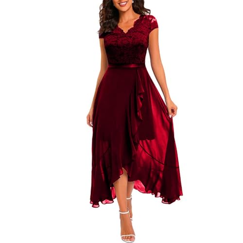 Damen Abendkleid Lang Spitze Cocktailkleid Damen Hochzeitsgast Kleid Elegant Hochzeit Festliche Kleider Für Hochzeitsgäste Sommer A Linie Ballkleid Frauen Lang Chiffon Brautjungfernkleider von ZRYAZQ