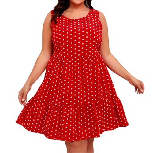 Damen Kleider Sommer Knielang Für Mollige Sommerkleid Damen Punkte Ärmellos A Linie Sommerkleider Leicht und Luftig Elegant Kleid Frauen Sommer Rüschen Gepunktet Große Größen Strandkleid Luftig von ZRYAZQ