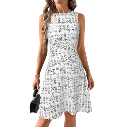 Damen Kleider Sommer Knielang Gestreift A-Linie Sommerkleid Damen Ärmellos Elegant Sommerkleider Leicht Und Luftig Kleid Frauen Sommer Knielanges Streifen Damenkleider Rundhals Casual von ZRYAZQ