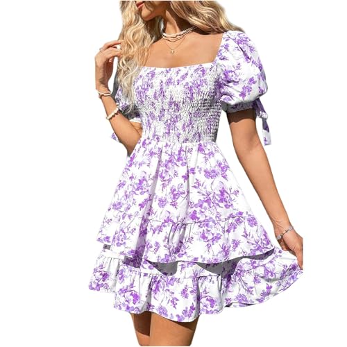 Damen Kleider Sommer Kurz Geblümt Korsett Sommerkleid Damen Elegant Rüschen A Linie Sommerkleider Leicht Und Luftig Sundress Corset Blumen Kleid Sommer Puffärmel Mini Italienische Skaterkleid von ZRYAZQ