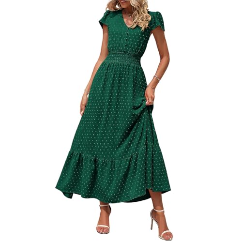 Damen Kleider Sommer Rüschen Lang Korsett Kleid Damen Sommer A Linie Boho Sommerkleid Leicht V Ausschnitt Zum Knöpfen Sommerkleider Maxi Leicht und Luftig Maxikleider Sommer Corset Volant von ZRYAZQ