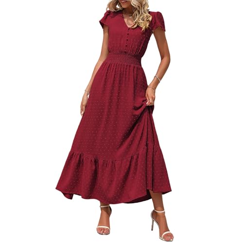 Damen Kleider Sommer Rüschen Lang Korsett Kleid Damen Sommer A Linie Boho Sommerkleid Leicht V Ausschnitt Zum Knöpfen Sommerkleider Maxi Leicht und Luftig Maxikleider Sommer Corset Volant von ZRYAZQ