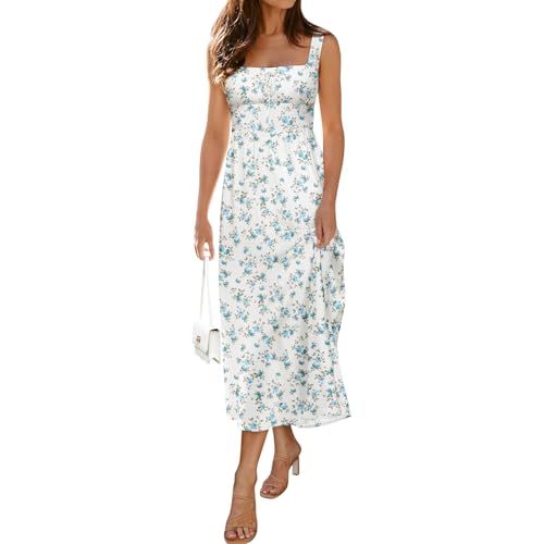 Damen Sommerkleid Leicht A Linie Blumen Lange Korsett Kleid Damen Elegant Träger High Waist Trägerkleid Maxi Rückenfrei Sommerkleider Leicht Luftig Kleider Sommer Lang Sundress Corset Maxikleid von ZRYAZQ
