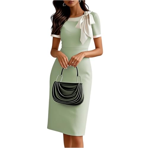 Etuikleid Damen Elegant Für Hochzeit Festliche Kleider Damen A Linie Midi Cocktailkleid Hochzeitsgast Kleid Lang Kurzarm Midikleid Sommer Festlich Rundhals Abendkleid Lang mit Ärmel Sommerkleid von ZRYAZQ