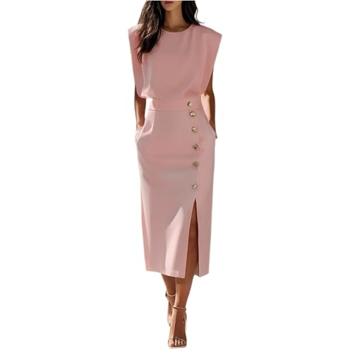 Etuikleid Damen Elegant Für Hochzeit Lang Abendkleid Festliche Kleider Damen Elegant Midi Ärmellos Cocktailkleid Hochzeitsgast mit Beinschlitz Kleid Frauen Business Midikleid Sommerkleid Leicht von ZRYAZQ