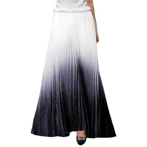 Faltenrock Damen Lang Farbverlauf Maxirock Damen High Waist A Linie Plisseerock Elegant Festlich Maxi Langer Rock Sommer mit Gummizug Röcke Plissee Skirt Long Sommerrock Leicht und Luftig von ZRYAZQ