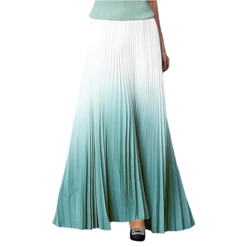 Faltenrock Damen Lang Farbverlauf Maxirock Damen High Waist A Linie Plisseerock Elegant Festlich Maxi Langer Rock Sommer mit Gummizug Röcke Plissee Skirt Long Sommerrock Leicht und Luftig von ZRYAZQ