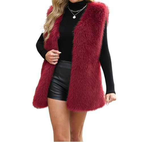 Fellweste Damen Lang Kunstfell Elegant Weste Damen Ärmellos Winter Pelz Westen Fleece Flauschig Longweste Fell Pelzweste Lang Kunstpelz Kuschelige Fleeceweste Frauen Leicht Übergang Plüschweste von ZRYAZQ