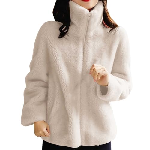 Fleece Jacke Damen Teddy Ohne Kapuze Teddyjacke Damen Reissverschluss Rollkragen Winterjacke Warm Kuschelig Fleecejacke Winter Dicke Teddyfleece Jacke Flauschig Winter Mantel Plüsch Fleecejacken von ZRYAZQ