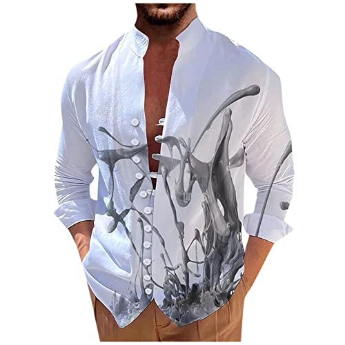 Hemd Herren Langarm Stylisch Vintage Hemd Herren Bedrucken Herren Hemd Langarm Comfort Fit Herren Hemd Langarm Baggy Freizeithemden Für Herren Hemd Stehkragen Herren Arbeitshemden Herren Langarm von ZRYAZQ