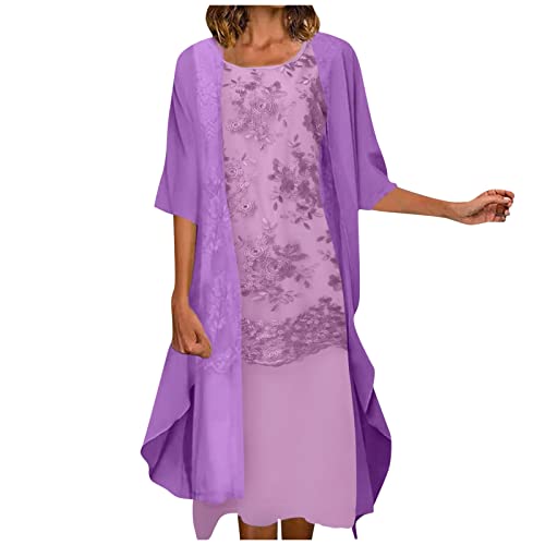 Hochzeitsgast Kleid Damen Lang Chiffon 2 Teiler Festliche Kleider Für Damen Hochzeit Große Größen Sommerkleid Midi Elegant Spitze Zweiteiler Midikleid A Linie Sommerkleider Leicht Und Luftig von ZRYAZQ
