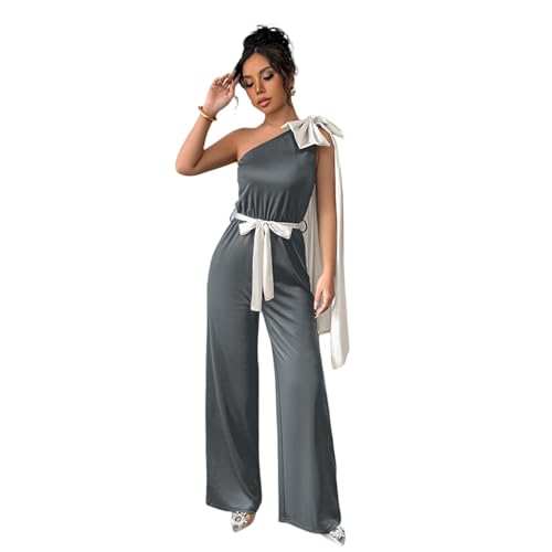 Jumpsuit Damen Elegant Festlich Lang Weites Bein Overall Damen Für Hochzeit Jumpsuits Hochzeitsgast Ärmellos One Shoulder Playsuit Frauen Sommer mit Gürtel Festliche Hosenanzug Einteiler Romper von ZRYAZQ