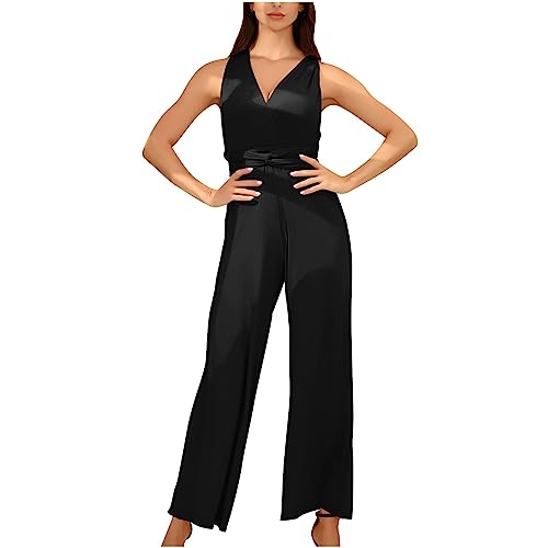Jumpsuit Damen Sommer Lang Elegant Multiway Overall Damen Sommer Lang Festlich Weites Bein Jumpsuits Ärmellos Tailliert Schnürung Playsuit Frauen Wide Leg Rückenfrei Romper Kuschelig Hosenanzug von ZRYAZQ