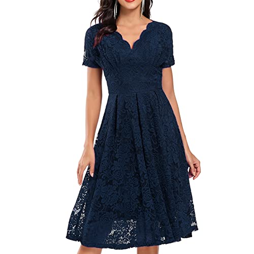 Kleid Hochzeitsgast Damen Lang Spitze mit Ärmel Festliche Kleider Für Damen Hochzeit Midi Sommerkleid V Ausschnitt Elegant Midikleid A Linie Schwingen Sommerkleider Leicht Und Luftig Abendkleid von ZRYAZQ
