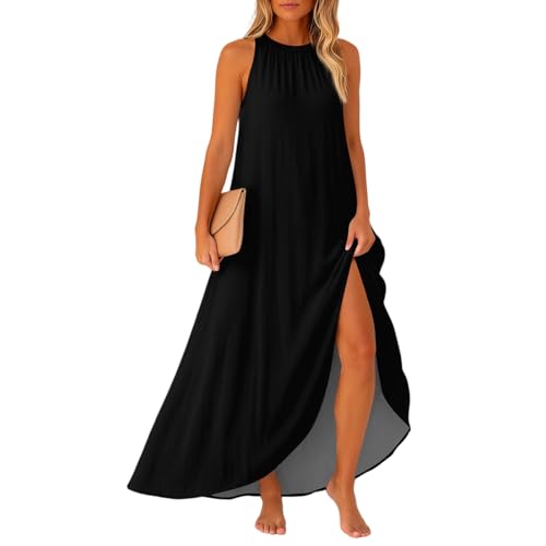 Kleid Sommer Damen Leicht A Linie Lang Sommerkleid Damen Elegant Neckholder Maxikleider Sommer Ärmellos Sommerkleider Leicht Und Luftig Maxi Strandkleid Kleider Frauen Lockeres Freizeit von ZRYAZQ