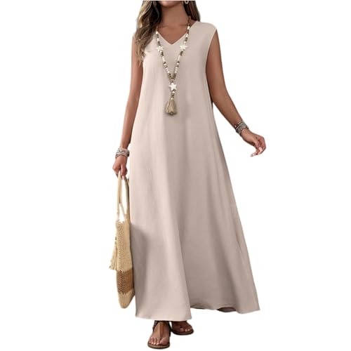Kleider Damen Sommer Ärmellos Lang mit Schlitz Sommerkleid Damen Leicht A Linie Maxi Sommerkleider Leicht Und Luftig Strandkleid Maxikleider Sommer V Ausschnitt Elegant Boho Kleid Freizeit von ZRYAZQ