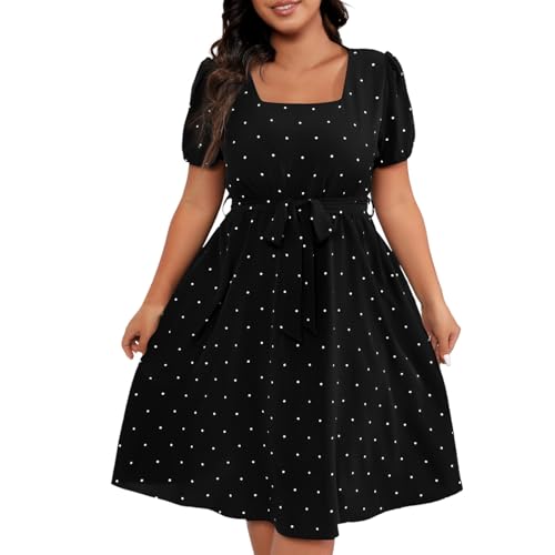Kleider Damen Sommer Für Mollige Lang Punkte Sommerkleid Damen Midi A Linie mit Gürtel Sommerkleider Leicht Und Luftig Elegant Midikleid Frauen Sommer Kurzarm Gepunktet Kleid Große Größen Kleider Damen Sommer Für Mollige Lang Punkte Sommerkleid Damen Midi A Linie mit Gürtel Sommerkleider Leicht Und Luftig Elegant Midikleid Frauen Sommer Kurzarm Gepunktet Kleid Große Größen von ZRYAZQ