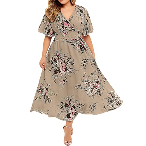 Kleider Damen Sommer Große Größen Lang Sommerkleid Damen Boho Elegant V Ausschnitt Maxikleid Kurzarm A Linie Italienische Kleider Für Mollige Frauen Sommer Maxi Sommerkleider Leicht Und Luftig von ZRYAZQ