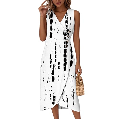 Kleider Damen Sommer Midi Midikleid Floral V Ausschnitt Sommerkleid Damen Lang Ärmellos A Linie Wickelkleid Sommer Elegant Blumen Sommerkleider Frauen Leicht Und Luftig Blumenkleid Lang von ZRYAZQ