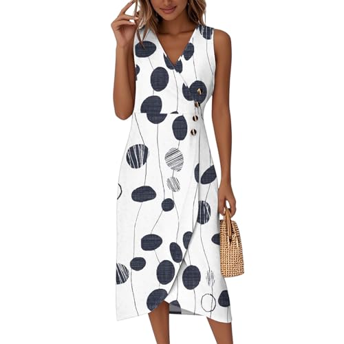 Kleider Damen Sommer Midi Midikleid Floral V Ausschnitt Sommerkleid Damen Lang Ärmellos A Linie Wickelkleid Sommer Elegant Blumen Sommerkleider Frauen Leicht Und Luftig Blumenkleid Lang von ZRYAZQ