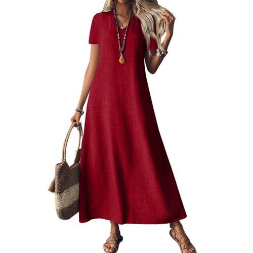 Lange Sommerkleid Damen Leicht Kurzarm A Linie Kleider Damen Sommer Elegant V Ausschnitt Maxi Kleid Knöchellang Sommerkleider Leicht Und Luftig Strandkleid Lang Maxikleider Sommer mit Ärmel von ZRYAZQ