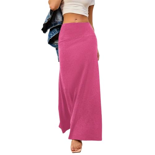Langer Rock Damen Sommer A Linie Stretch Röcke Damen Sommer Elegant Business Casual Maxi Sommerrock Leicht und Luftig Maxirock Frauen Lang Skirt Damenrock High Waist Baumwolle Skirts for Women von ZRYAZQ